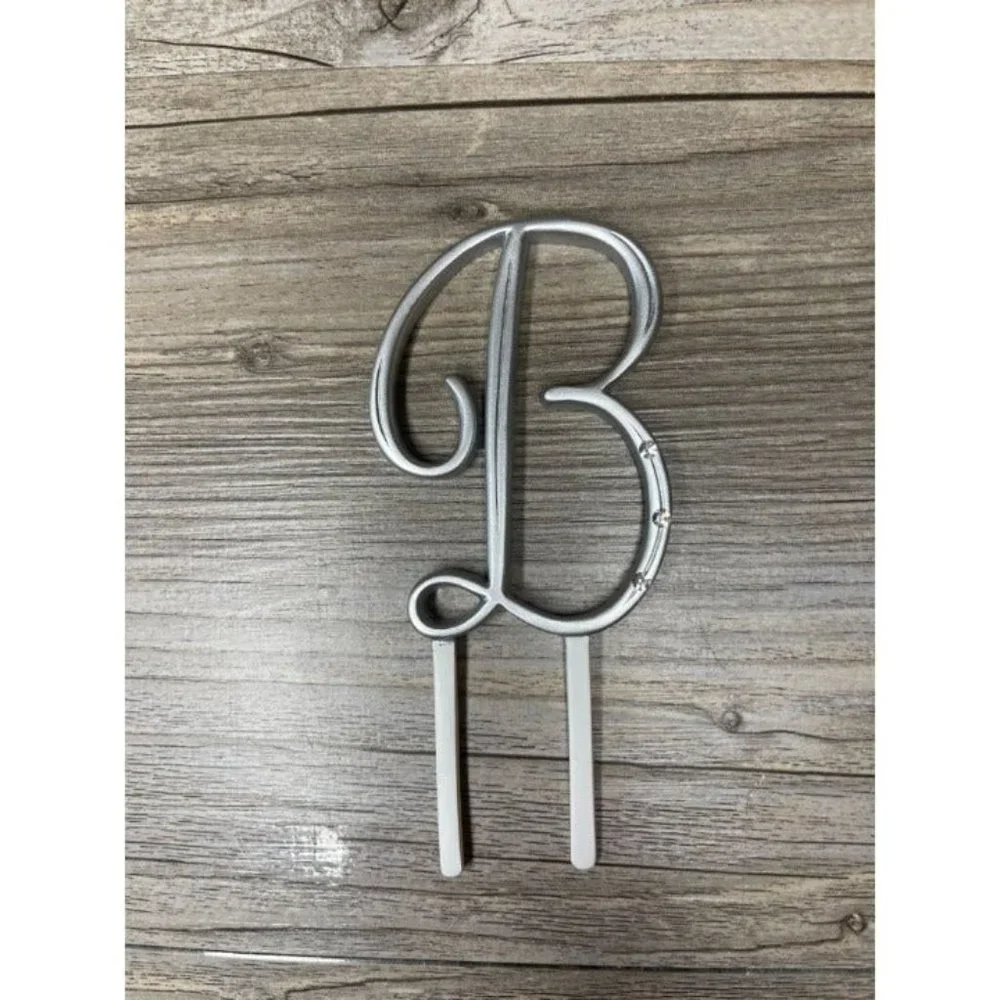 Wedding Small B Silver Finish Monogram Initial Rhinestones Cake Topper